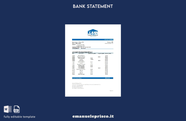 modello Excel di estratto conto bancario ipotecario Giamaica in stile verificato